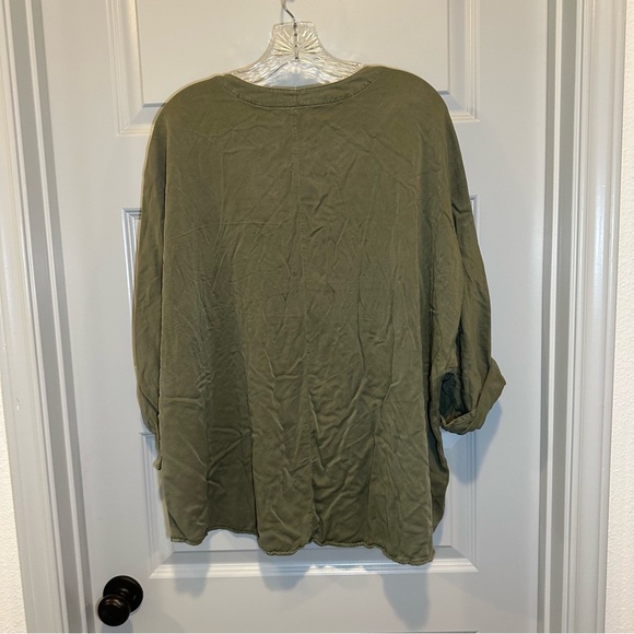 Cato Green V Neck 3/4 Roll Tab Sleeve Blouse 18/20W - Picture 10 of 10